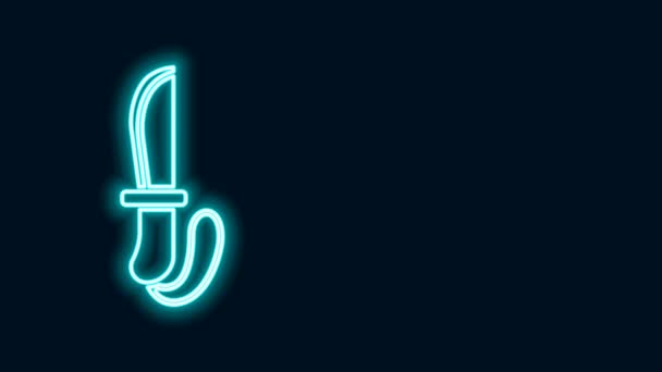 Linea al neon luminosa Icona del coltello isolata su sfondo nero. Coltello militare. Animazione grafica 4K Video motion — Video Stock