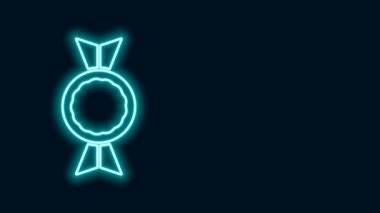 Parlayan neon hattı Candy simgesi siyah arkaplanda izole edildi. 4K Video hareketli grafik canlandırması
