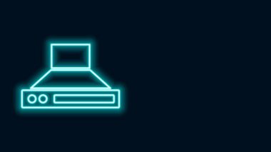 Parlayan neon hattı Mutfak sökücü fan simgesi siyah arkaplanda izole edildi. Mutfak kaputu. Mutfak egzozu. Ev aletleri. 4K Video hareketli grafik canlandırması