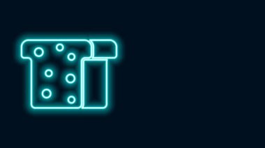 Siyah arka planda izole edilmiş kızarmış ekmek parçası için parlayan neon hattı tostu. Öğle yemeği, akşam yemeği, kahvaltı atıştırmalığı. 4K Video hareketli grafik canlandırması