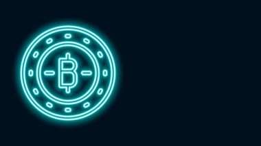 Parlayan neon hattı Kripto para birimi simgesi Bitcoin siyah arka planda izole edildi. Madeni para. Engelleme zinciri tabanlı şifreli para birimi. 4K Video hareketli grafik canlandırması