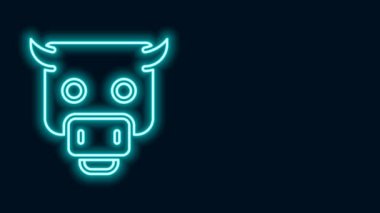 Parlayan neon hattı Bull pazar ikonu siyah arka planda izole edildi. Finansal ve borsa yatırım konsepti. 4K Video hareketli grafik canlandırması