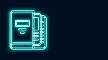 Siyah zemin üzerinde kağıt ve belge simgesi bulunan parlak neon hat ofis dizinleri. Ofis dosyaları. Dosya arşivleme işareti. 4K Video hareketli grafik canlandırması