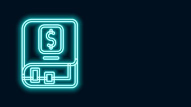 Parlayan neon hattı Finansal kitap simgesi siyah arka planda izole edildi. 4K Video hareketli grafik canlandırması