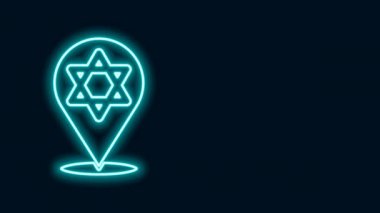 Parlayan neon hattı David 'in Yıldızı simgesi siyah arkaplanda izole edildi. Yahudi dini sembolü. İsrail 'in sembolü. 4K Video hareketli grafik canlandırması