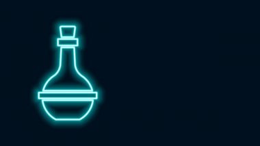 Parlayan neon hattı Yahudi şarap şişesi ikonu siyah arka planda izole edildi. 4K Video hareketli grafik canlandırması