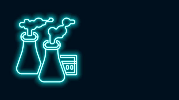 Leuchtende Neon-Linie Rauch von Fabrik-Symbol isoliert auf schwarzem Hintergrund. Umweltverschmutzungsprobleme, Fabrikrauchrohre, Umweltschäden in der Industrie. 4K Video Motion Grafik Animation — Stockvideo