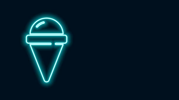 Świecące neonowe lody w ikonie stożka gofrowego izolowane na czarnym tle. Słodki symbol. 4K Animacja graficzna ruchu wideo — Wideo stockowe