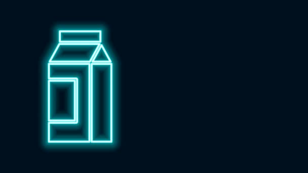 Linha de néon brilhante Pacote de papel para ícone de leite isolado no fundo preto. Sinal de pacote de leite. Animação gráfica em movimento de vídeo 4K — Vídeo de Stock