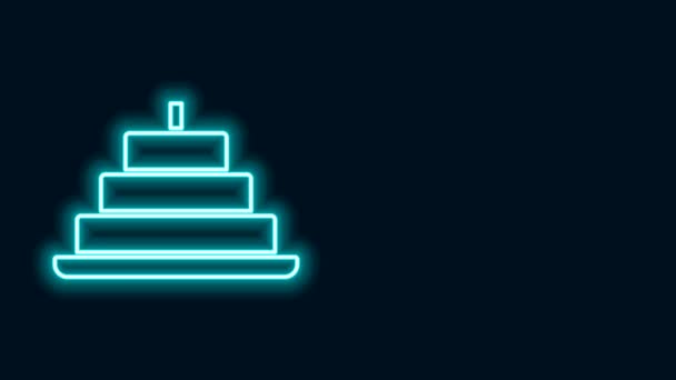 Linea neon incandescente Torta con icona di candele accese isolata su sfondo nero. Buon compleanno. Animazione grafica 4K Video motion — Video Stock