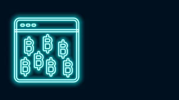 Светящаяся неоновая линия Иконка криптовалюты Bitcoin изолирована на черном фоне. Физическая монета. Безопасная криптовалюта на основе блокчейна. Видеографическая анимация 4K — стоковое видео