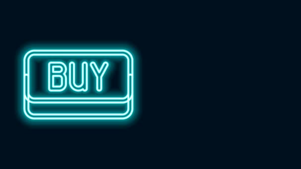Świecąca neonowa linia Kup ikonę przycisku izolowaną na czarnym tle. Koncepcja rynku finansowego i inwestycyjnego. 4K Animacja graficzna ruchu wideo — Wideo stockowe