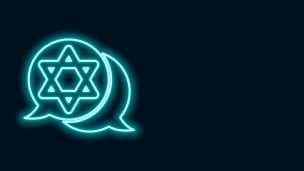 Lysende neonlinjestjerne til David ikon isolert på svart bakgrunn. Jødisk religion-symbol. Symbolet på Israel. 4K Video motion grafisk animasjon – stockvideo