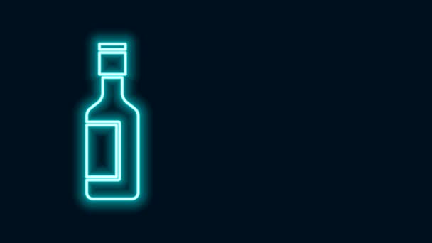 Parlayan neon hattı Yahudi şarap şişesi ikonu siyah arka planda izole edildi. 4K Video hareketli grafik canlandırması — Stok video