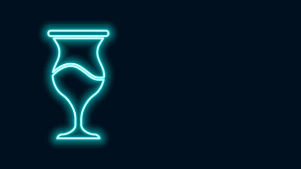 Linha de néon brilhante ícone cálice judaico isolado no fundo preto. Taça de vinho judaica para kiddush. Uma chávena para o Shabbat. Animação gráfica em movimento de vídeo 4K — Vídeo de Stock