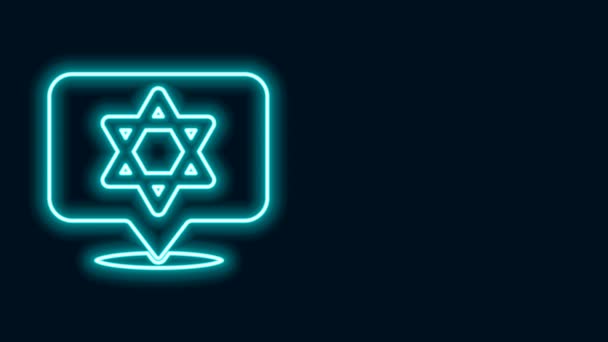 Linea al neon incandescente icona Star of David isolata su sfondo nero. Simbolo della religione ebraica. Simbolo di Israele. Animazione grafica 4K Video motion — Video Stock