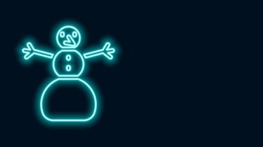 Parlayan neon hattı, siyah arka planda izole edilmiş Noel kardan adam ikonu. Mutlu Noeller ve mutlu yıllar. 4K Video hareketli grafik canlandırması