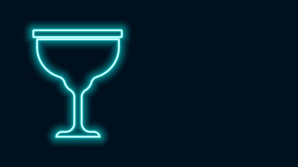 Glowing neon line Jewish goblet icon isolated on black background. Jewish wine cup for kiddush. Kiddush cup for Shabbat. 4K Video motion graphic animation — Stock Video