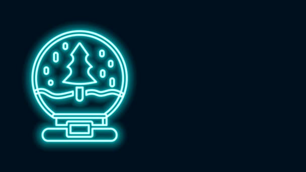 Glowing neon line Christmas snow globe with fallen snow and christmas tree icon isolated on black background. Merry Christmas and Happy New Year. 4K Video motion graphic animation — Stock Video