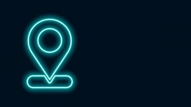 Parlayan neon çizgi haritası simgesi siyah arkaplanda izole edildi. Navigasyon, işaret, konum, harita, GPS, yön, yer, pusula, arama konsepti. 4K Video hareketli grafik canlandırması