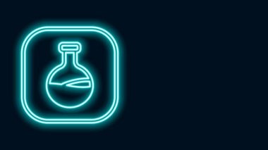 Parlayan neon hattı test tüpü ve kimyasal test ikonu siyah arkaplanda izole edildi. Laboratuvar cam levhası. 4K Video hareketli grafik canlandırması