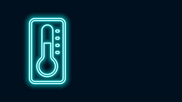 Leuchtende Neon Line Medical Thermometer für medizinische Untersuchung Symbol isoliert auf schwarzem Hintergrund. 4K Video Motion Grafik Animation — Stockvideo