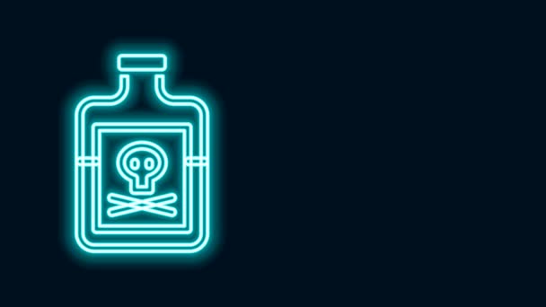 Linha de néon brilhante Veneno no ícone da garrafa isolado no fundo preto. Garrafa de veneno ou toxina química venenosa. Animação gráfica em movimento de vídeo 4K — Vídeo de Stock