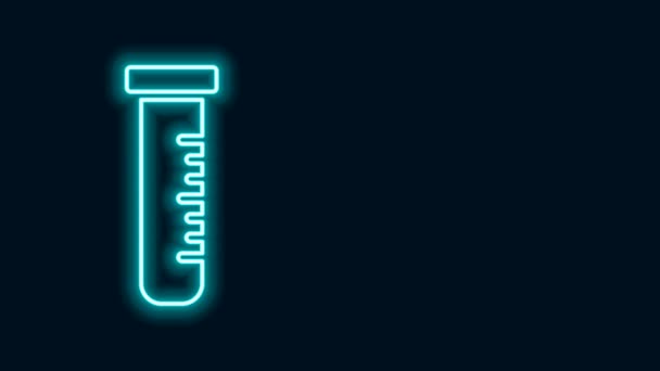 Glödande neonlinje Provrör och kolv kemisk laboratorietest ikon isolerad på svart bakgrund. Glasvaruskylt i laboratoriet. 4K Video motion grafisk animation — Stockvideo
