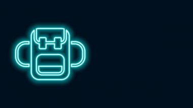 Parlayan neon çizgisi okul sırt çantası simgesi siyah arkaplanda izole edildi. 4K Video hareketli grafik canlandırması