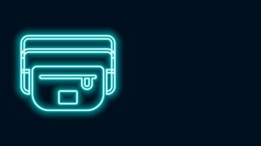 Parlak neon çizgili muz ikonu torbası siyah arka planda izole edilmiş. 4K Video hareketli grafik canlandırması