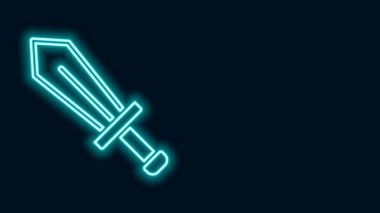 Siyah arkaplanda izole edilmiş oyun simgesi için parlayan neon çizgisi Kılıç. 4K Video hareketli grafik canlandırması
