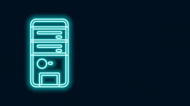 Parlayan neon hattı Bilgisayar simgesi siyah arkaplanda izole edildi. Bilgisayar bileşeni işareti. 4K Video hareketli grafik canlandırması