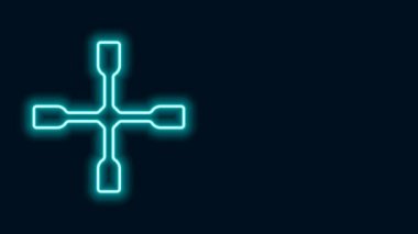 Parlayan neon hattı tekerlek anahtarı simgesi siyah arkaplanda izole edildi. Tekerlek desteği. 4K Video hareketli grafik canlandırması