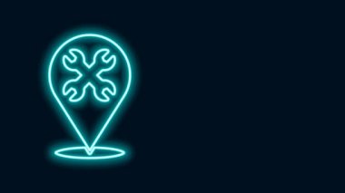 Siyah arkaplanda İngiliz anahtarı simgesi izole edilmiş parlak neon çizgi konumu. Ayarlama, servis, ayar, bakım, onarım, onarım. 4K Video hareketli grafik canlandırması