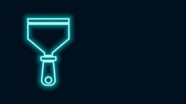 Parlayan neon çizgisi macun bıçağı ikonu siyah arka planda izole edildi. Spatula tamir aleti. Yağma ya da boya aletleri. 4K Video hareketli grafik canlandırması