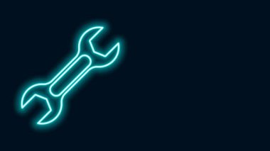 Parlayan neon çizgi anahtarı simgesi siyah arkaplanda izole edildi. 4K Video hareketli grafik canlandırması