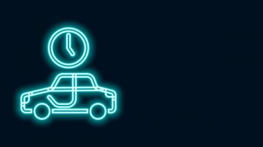 Parlayan neon hattı Siyah arkaplanda izole edilmiş seyahat simgesi zamanı. 4K Video hareketli grafik canlandırması