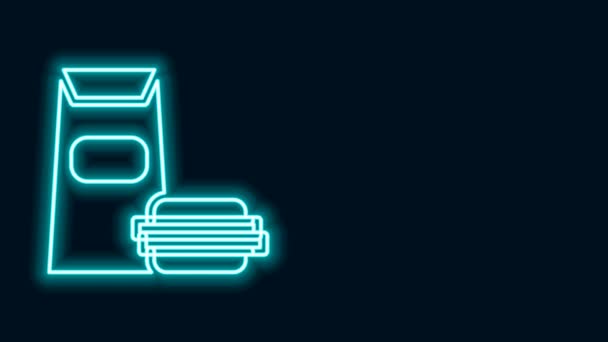 Świecąca neonowa ikona Burger na czarnym tle. Ikona hamburgera. Znak kanapki z cheeseburgerem. Szybkie menu. 4K Animacja graficzna ruchu wideo — Wideo stockowe