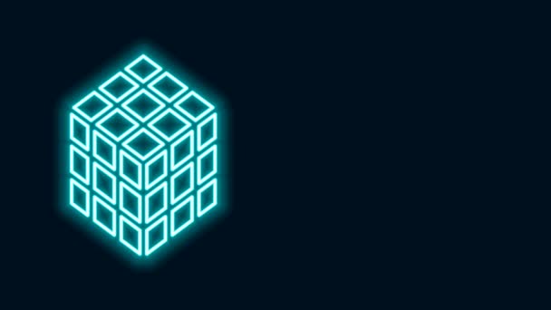 Glödande neon linje Rubik kub ikon isolerad på svart bakgrund. Mekaniska pusselleksaker. Rubiks kub 3D-kombination pussel. 4K Video motion grafisk animation — Stockvideo