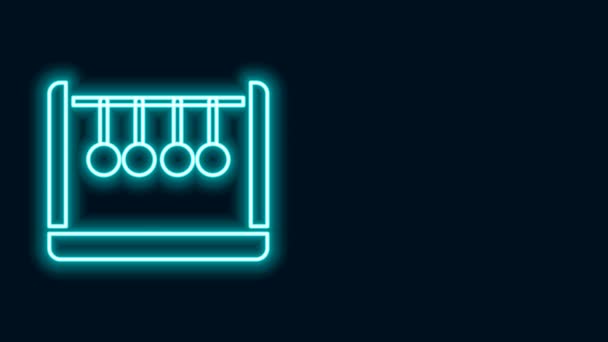 Glowing neon line Pendulum icon isolated on black background. Newtons cradle. 4K Video motion graphic animation — Stock Video
