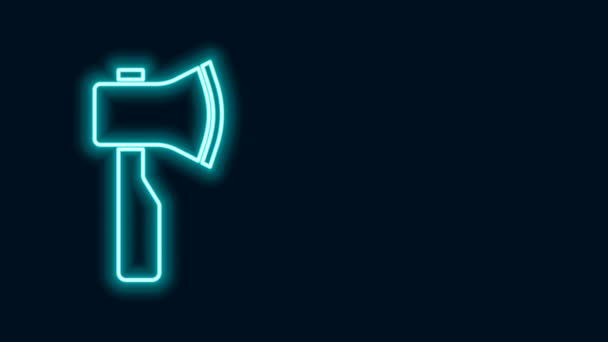 Linea neon incandescente Icona con ascia in legno isolata su sfondo nero. Ascia taglialegna. Animazione grafica 4K Video motion — Video Stock