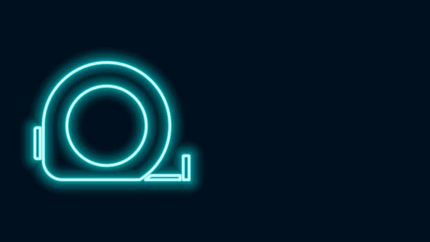 Icono de construcción de ruleta de línea de neón brillante aislado sobre fondo negro. Cinta métrica símbolo. Animación gráfica de vídeo 4K — Vídeos de Stock