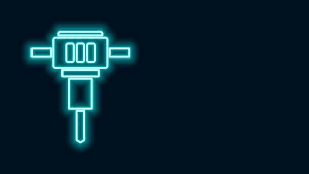 Linea neon incandescente Icona del martello pneumatico da costruzione isolata su sfondo nero. Animazione grafica 4K Video motion — Video Stock
