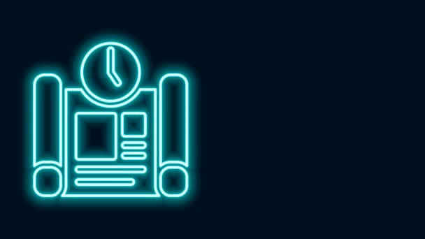 Glödande neon line Affärsprojekt tidplan ikon isolerad på svart bakgrund. 4K Video motion grafisk animation — Stockvideo