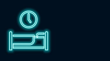 Parlayan neon hattı siyah arkaplanda izole edilmiş uyku ikonu zamanı. 4K Video hareketli grafik canlandırması