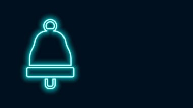 Parlayan neon hattı zil simgesi siyah arkaplanda izole edildi. Alarm sembolü, servis zili, el zili işareti, uyarı sembolü. 4K Video hareketli grafik canlandırması