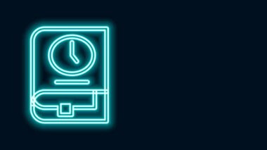 Parlayan neon çizgisi Siyah arkaplanda izole edilmiş kitap simgesi zamanı. 4K Video hareketli grafik canlandırması
