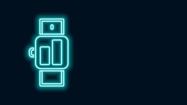 Parlayan neon hattı Smartwatch simgesi siyah arkaplanda izole edildi. 4K Video hareketli grafik canlandırması