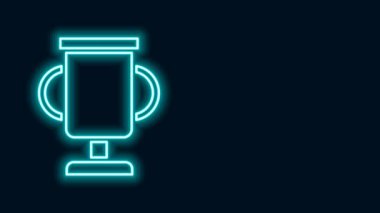 Siyah arka planda izole edilmiş bisiklet ikonu olan parlak neon çizgili ödül kupası. Galibiyet ödülü sembolü. Şampiyonluk ya da yarışma kupası. Spor başarısı. 4K Video hareketli grafik canlandırması