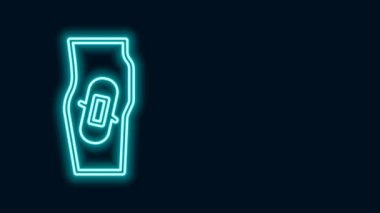 Parlayan neon çizgisi. Bacak simgesi üzerindeki alçı siyah arkaplanda izole edilmiş. 4K Video hareketli grafik canlandırması